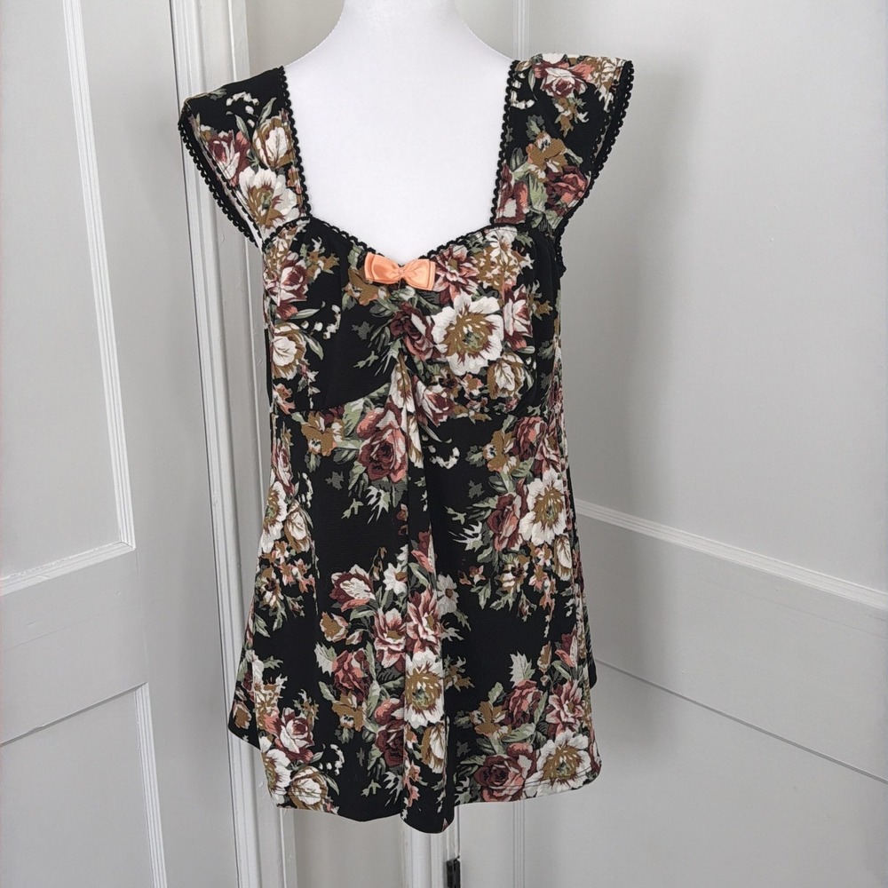 Demi Loon Top Womens XL Floral Pinup Babydoll Cami Tank‎ Coquette Whimsigoth NEW